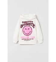 KIZ ÇOCUK SMILE BASKILI KAPŞONLU PAMUK SWEAT (Beyaz)
