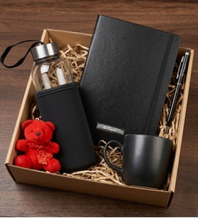 Kişiye Özel Defter & Touchpen Kalem & Kılıflı Cam Matara & Kupa Bardak & Ayıcık Anahtarlık Hediye Seti