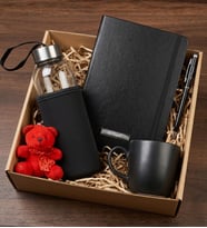 Kişiye Özel Defter & Touchpen Kalem & Kılıflı Cam Matara & Kupa Bardak & Ayıcık Anahtarlık Hediye Seti