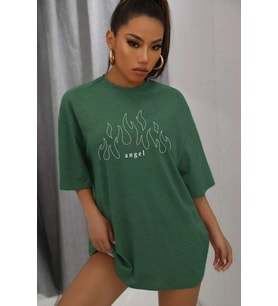Unisex White Angel Baskılı T-shirt (Yeşil)
