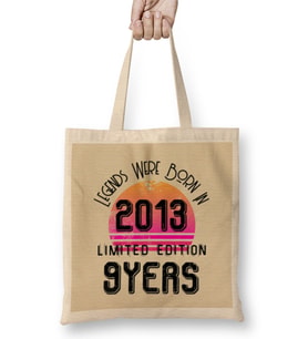 2013 Birthday Gift -Made, Born in 2013 Gift - 9 Year Old Birthday Gift Vintage Style Bez Çanta Uzun Saplı