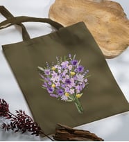 BK Gift Çiçek Tasarımlı Haki Kumaş Bez Çanta, Baskılı Omuz Çantası, Alışveriş Çantası, Arkadaşa Hediye-9