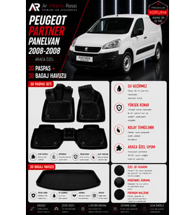 PEUGEOT PARTNER PANELVAN 2008-2008 Araca Özel 3D Paspas + 3D Bagaj Havuzu