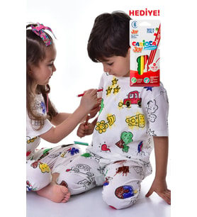 En Sevimli Figürleri Özel Kalemi ile BOYANABİLİR Çocuk Pijama Takımı (Yıkama Sonrası Leke Bırakmaz)
