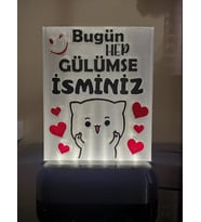 Kişiye Özel İsimli Hediyelik Kablolu Led Lamba - M20 - Bugün Hep Gülümse (Beyaz)