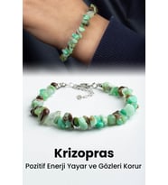 Krizopras Doğal Kırık Taş Zincir Kapamalı Bileklik