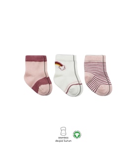 3'Lü Penye Rainbow Soket Çorap Bs10113 Pudra
