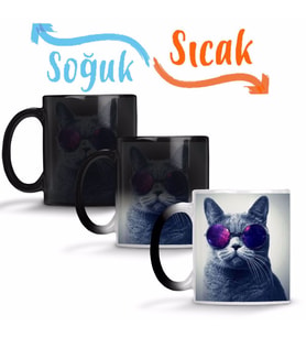 Gözlüklü Kedi Cats Sihirli Kupa Bardak Porselen