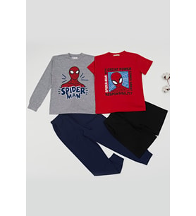 4'lü SPİDER-MAN Tshirt Şort Pantolon Takım  (Kırmızı)
