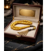 Golden Rosary Altın Parçacıklı Gold Detaylı Metal Püsküllü Premium Tesbih (Sarı)