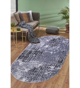 Dijidekor Halı Siyah 8881 Yıkanabilir Saçaksız Oval Kesme İnce Yolluk Kilim Salon Halısı Modelleri