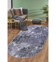 Dijidekor Halı Siyah 8881 Yıkanabilir Saçaksız Oval Kesme İnce Yolluk Kilim Salon Halısı Modelleri