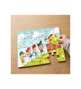 Okula Giden Mutlu Çocuklar Tasarımlı 24 Parça Ahşap Çocuk Puzzle MPK0588