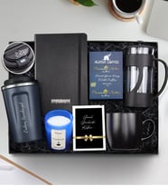 Kişiye Özel 380 ML Kaydırmaz Dereceli Termos & Siyah Defter & Alerya Premium Filtre Kahve & Siyah French Press & Siyah Mat Kupa & Okyanus Kokulu Trendmiya Bardak Mum Hediye Seti