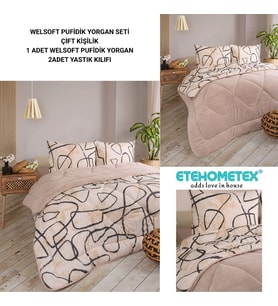 ETE HOMETEX ÇİFT KİŞİLİK LÜX WELSOFT YORGAN SETİ 195X215CM EFEKT BEJ 8696474231962