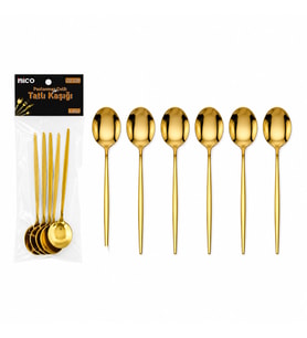 6 Parça Tatlı Kaşığı Seti - Gold Renk - Paslanmaz Çelik