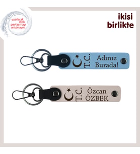 Kardeşe Vatan Temalı Anlamlı Hediye – Ay Yıldız TC Kişisel İsimli Anahtarlık Takımı, Gök Mavi-Pudra