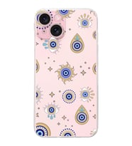PrintiFy iPhone 15 Plus ile Uyumlu Nazar Boncuğu 5  Kamera Korumalı Şeffaf Silikon Kılıf