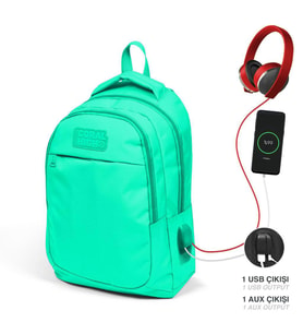 Coral High Kids Su Yeşili Üç Bölmeli USB Şarjlı Kulaklık Çıkışlı Okul Sırt Çantası 24309