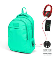 Coral High Kids Su Yeşili Üç Bölmeli USB Şarjlı Kulaklık Çıkışlı Okul Sırt Çantası 24309