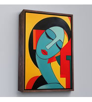 Çerçeveli Renkli Soyut Güzel Kadın Tablosu (Beyaz)