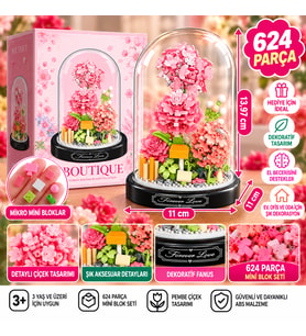 Fanuslu Pembe Çiçek Bricks 624 Parça Mini Blok Yapım Seti – Dekoratif Çiçek Tasarımı