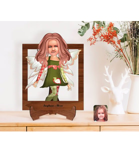 BK Gift Kişiye Özel Kız Çocuk Peri Karikatürlü Ahşap Standlı 3D Biblo-2 (Beyaz)