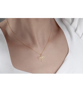 Kişiye Özel 925 Ayar Gümüş Minimal Tasarım Yusufçuk Model Kolye Sevgiliye Hediye (Gold)