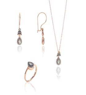 Söğütlü Silver Gümüş rose zirkon taşlı elmas montürlü damla set