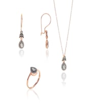 Söğütlü Silver Gümüş rose zirkon taşlı elmas montürlü damla set