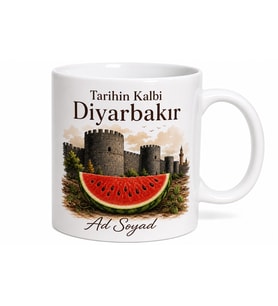 Diyarbakır Surları ve Karpuz Temalı Geleneksel Çay Kahve Kupası Hediye Bardak