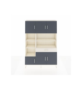 Arges Dolap 10 Raflı Tek Çekmeceli 6 Kapaklı 132x30x195 Aytaşı-Antrasit/Aytaşı