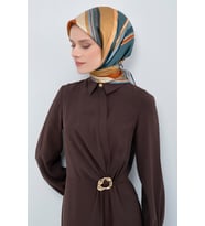 Armine Saf İpek Sura Eşarp-2026 İlkbahar-Yaz- 95140D (Gri - Kırmızı - Sarı)