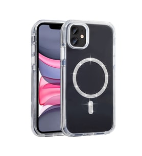 Apple iPhone 11 Uyumlu Kılıf Taşlı Tasarım M-safe Şarj Özellikli Zore Koment Silikon Kapak (Gümüş)