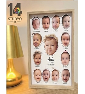 Stüdyo 14 Kişiye Özel İlk Yılım 12 Ay Bebek Yüzü - İlk Yılık -İlk Yaşım Bebek Tablosu - Bebek Hatırası - yeni doğan bebek tablosu