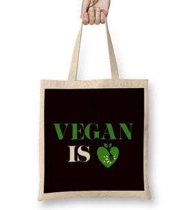 Vegan Is Love Heart Vegetarian Veganism Veggie Vegetarianism Bez Çanta Uzun Saplı
