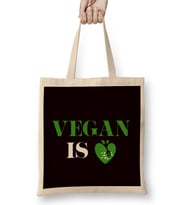 Vegan Is Love Heart Vegetarian Veganism Veggie Vegetarianism Bez Çanta Uzun Saplı