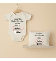 Pia Baby B27 %100 Pamuk Babamdan Başka Kim Çeker Nazımı Tabii ki Halam Yazılı Tasarlanabilir Bebek Body Ve Yastık Kılıfı (Ekru)