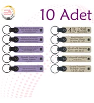 Mor Menekşe & S Kahve, 10’lu Set, Tarih ve İsimli Deri Anahtarlık, Robotik Kodlama Atölyesine Hediye