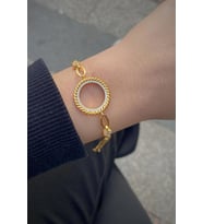 Gümüş burgu model çeyrek altın çerçeve bileklik (Sarı)
