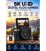 5k 75mp 18x Zoom Flaşlı 3” Flip Ekranlı Türkçe 32gb Kart Dijital Vlog Fotoğraf Makinesi Lens Hediyel
