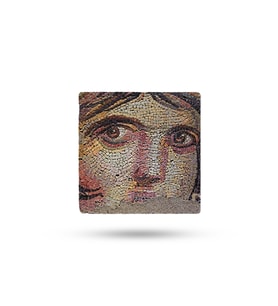 Doğaltaş Bardak Altlığı Zeugma Mozaik Baskılı 10x10cm %100 Traverten Doğal Taş