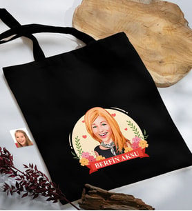 BK Gift Kişiye Özel Anneler Günü Karikatürlü Siyah Kumaş Bez Çanta, Baskılı Omuz Çantası, Alışveriş Çantası, Anneye Hediye-6