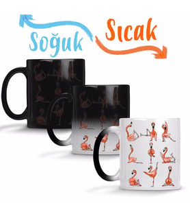 Flamingo Yoga Sihirli Kupa Bardak Porselen
