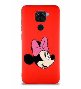 Xiaomi Redmi Note 9 Soft Premier Kapak Minnie Mouse-A Tasarımlı Silikon Kılıf - Kırmızı (Şeffaf)