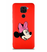 Xiaomi Redmi Note 9 Soft Premier Kapak Minnie Mouse-A Tasarımlı Silikon Kılıf - Kırmızı (Şeffaf)