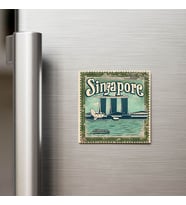 Singapur Singapore - Posta Pulu Temalı Ülke - Baskılı Buzdolap Magneti Kare - 9x9 cm