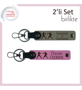 Yumruk Figürlü, Mücadeleci Ruhlara Özel, Kişisel İsim Yazılabilen Anahtarlık Seti, Kül Gri-Pembe