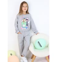 Breeze Kız Çocuk Eşofman Takımı Simli Kız Baskılı 8-12 Yaş, Gri Melanj
