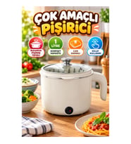 1 Litre Elektrikli Çok Amaçlı Pişirici – Buharda Pişirme Tepsili ve Cam Kapaklı